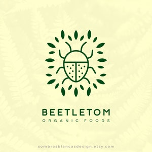 Premade Logo Ontwerp voor een biologische boerderij, Bug en Bladeren Premade Logo Design, Vector Bestanden, Geïllustreerd Logo Watermerk