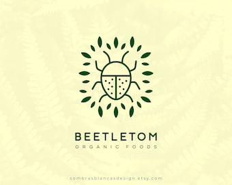 Premade Logo Design for a Organic Farm, Bug and Leaves Premade Logo Design, Vector Files, Illustrated Logo Watermark