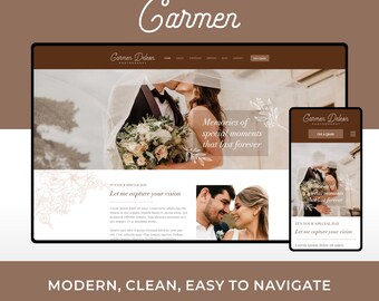 Diseño de plantilla de sitio web Wix para fotógrafos de bodas / Carmen / Diseño web moderno y elegante