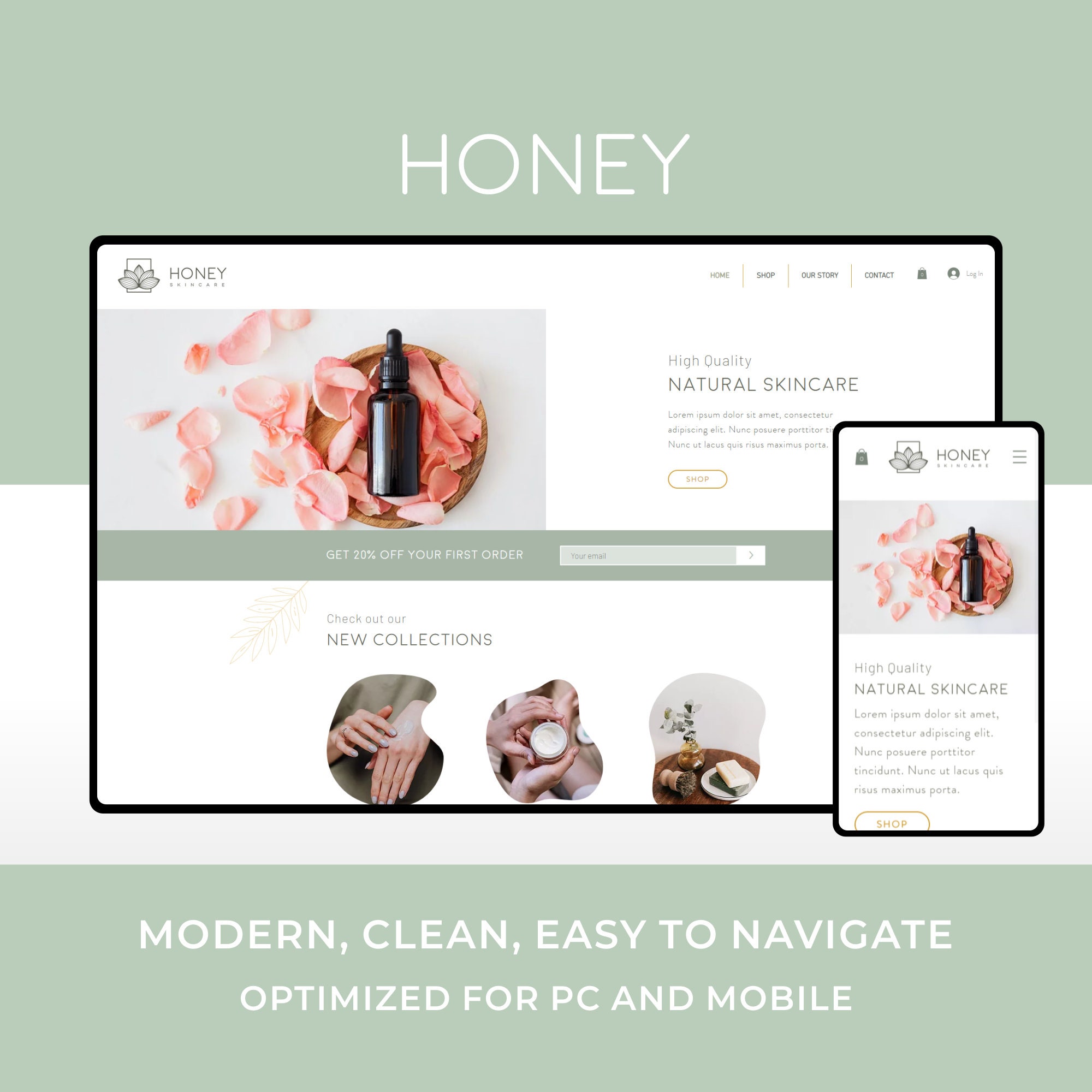 Wix Website Template Design for Skincare Shops Honey Modern and Elegant  E-commerce Website Design 