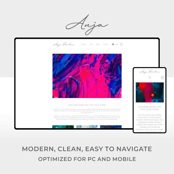 Wix Website Template Design for Artists and Photographers | Anja | Modern and Elegant E-commerce Website Design