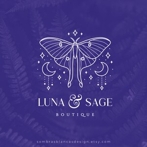 Premade Logo Design for Mystic Brands, Luna Moth Logo, Vector Files, Illustrated Logo, Watermark, Modern Logo for Small Business