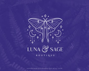 Premade Logo Design for Mystic Brands, Luna Moth Logo, Vector Files, Illustrated Logo, Watermark, Modern Logo for Small Business