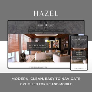 May include: A website screenshot showing a modern interior design company's homepage. The website features a large image of a living room with a modern design, and the text "INTERIOR DESIGN FOR THE MODERN HOME" is displayed on the page. The website also includes a navigation bar with links to the company's home, projects, services, about, and contact pages.