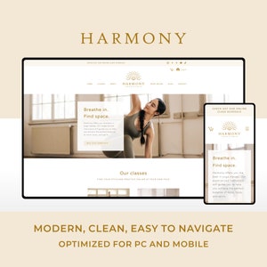 Wix Website Template Design for Yoga Teachers and Yoga Studios | Harmony | Booking System + Online Payment | Elegant Website Design