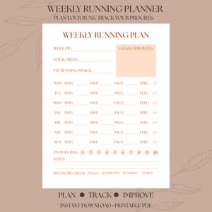 Weekly Running Planner Printable | Training Log, Mileage Tracker (Digital Download)
