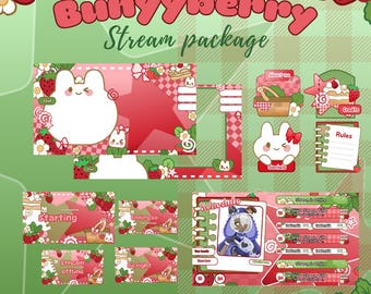Bunnyberry VTuber Stream Package | Animated Overlays, Panels, Schedule (Digital Download)
