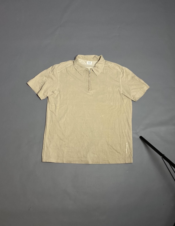 C.P. Company, C.P. Company S/S 2005 Mens L Beige 1/4 Zip Polo Shirt 100% Cotton Made in Italy