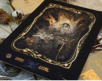 Fine Art Giclee Print A3+ of "Fae", limited to 100 copies, signed, stamped, gilded (24k gold leaf) and numbered.