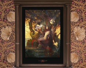 Very large Fine Art Print "La Morrigan" - size 24/33" - limited to 500 copies, gilded with gold leaf, numbered, signed by stamping.