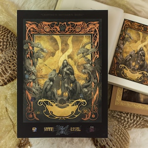 A3+ Kunstdruck von &quot;Beowulf: Grendel&#39;s Mother&#39;s Mere&quot;, limitiert auf 100 Exemplare, signiert, gestempelt, vergoldet (24 Karat Gold) und nummeriert.