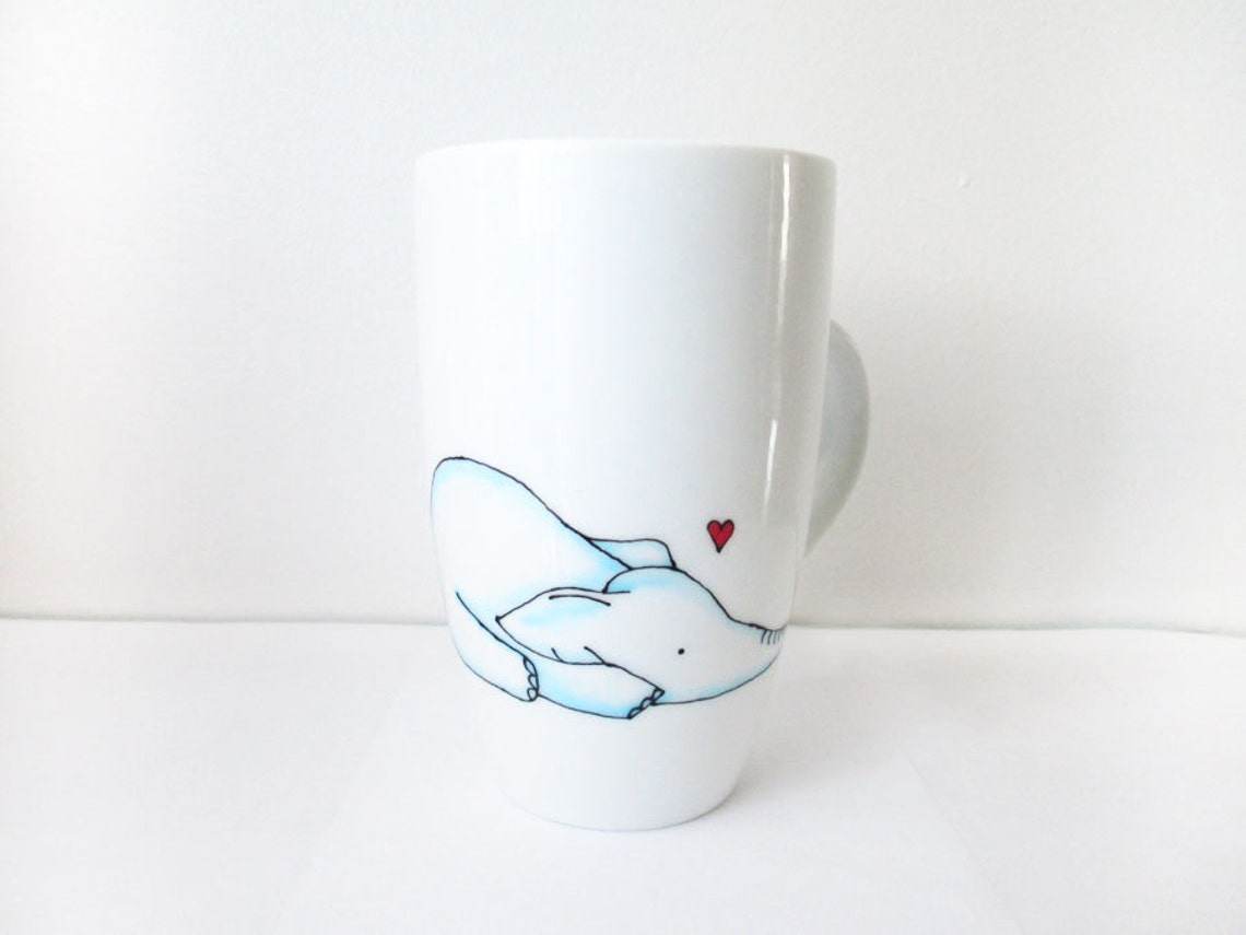Hand Painted Porcelain Coffee Tea Mug with Cute Elephant Etsy