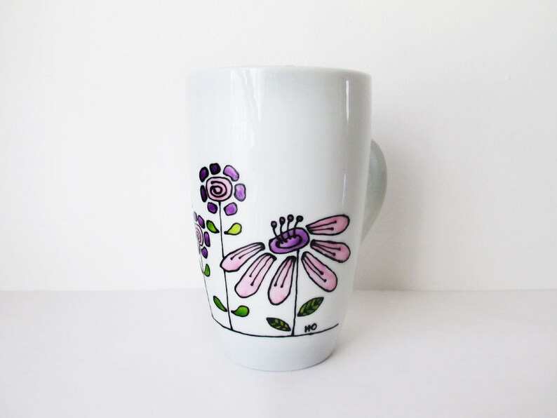 Hand Painted Porcelain Mug With Floral Design Coffee Mug Tea Etsy