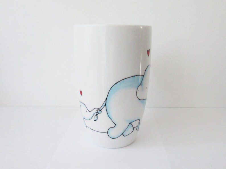 Hand Painted Porcelain Coffee Tea Mug With Elephants Minimal Etsy