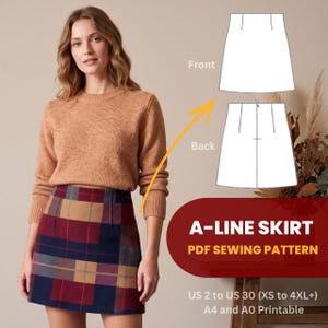 A-Line Skirt Sewing Pattern: Women's Sizes XS-4XL (US 0-30), High Waisted Mini Skirt with Invisible Zipper PDF Digital Download