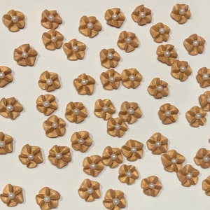 Gold Royal Icing Flowers with White Pearl Center (50)