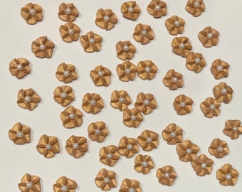 Gold Royal Icing Flowers with White Pearl Center (50)