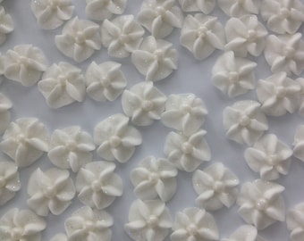 100 White Royal Icing Flowers with Sparkles