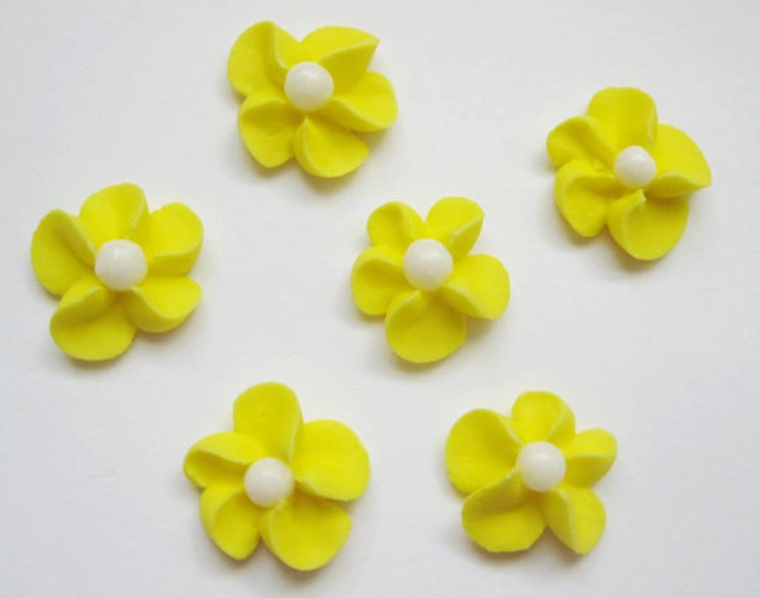 Yellow Royal Icing Flowers With White Sugar Pearl Center 100 Etsy