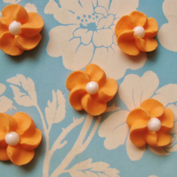 Orange Royal Icing Flowers with White Sugar Pearl Center (100)