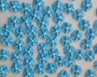 Baby Blue Royal Icing Flowers with Sparkles