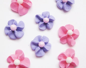 Hot Pink and Purple Royal Icing Flowers with White Sugar Pearl Center (100)