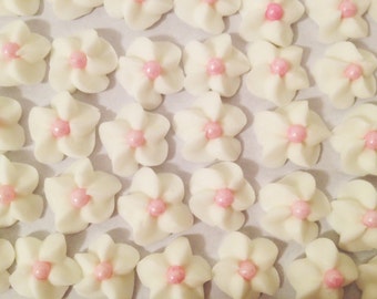 White Royal Icing Flowers with Pink Sugar Pearl Center