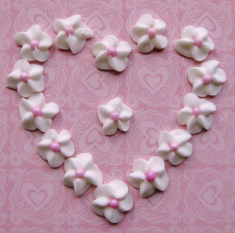 White Royal Icing Flowers with Pink Sugar Pearl Center image 2