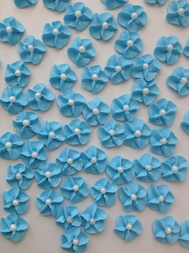 Baby Blue Royal Icing Flowers with Sparkles image 2