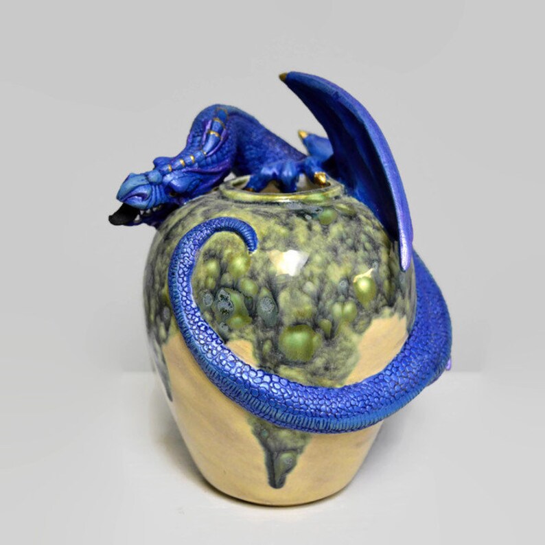 Ceramic Sapphire Blue Dragon Vase Ceramic Dragon Vase Etsy