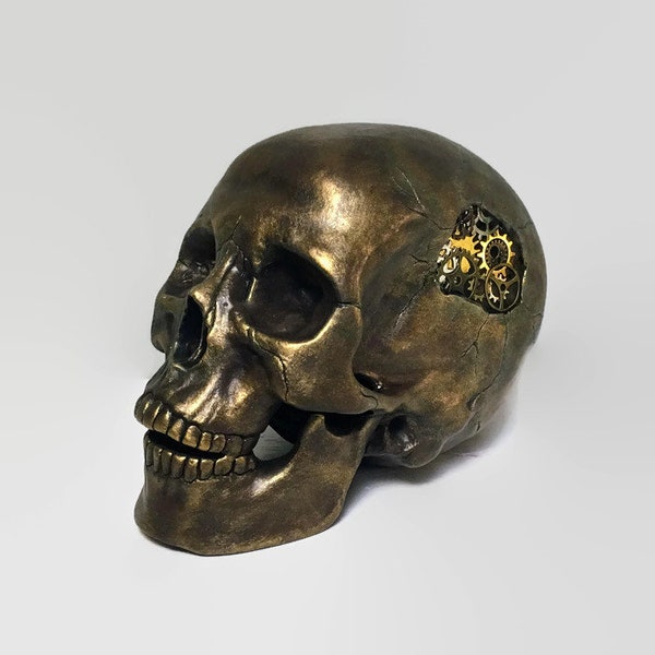 Multimedia Ceramic Steampunk Gearhead Skull