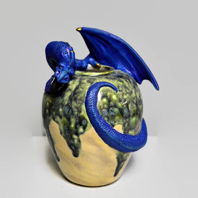 Ceramic Sapphire Blue Dragon Vase Ceramic Dragon Vase Etsy