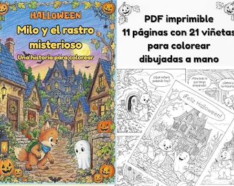 Milo e il sentiero misterioso / Storia da colorare di Halloween / PDF stampabile per bambini / Libro digitale