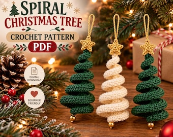 Spiraalvormig haakpatroon voor een kerstboom, kerstversiering (PDF), digitale download voor kerstdecoratie
