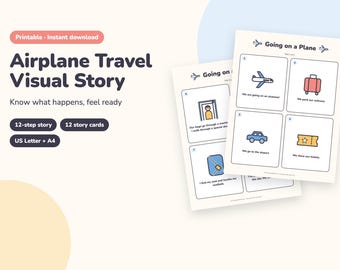 Airplane Travel Visual Story for Kids, Printable Picture Story and Cards, First Flight Prep and Packing List for Toddlers (PDF)