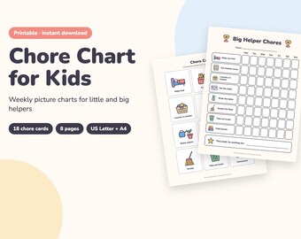 Tabla de tareas para niños por edad, tarjetas de tareas semanales imprimibles y tabla de pegatinas de recompensa (PDF)