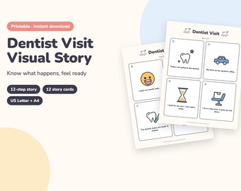 Dentist Visit Visual Story for Kids, Printable Picture Story and Cards, First Dentist Visit Prep for Toddlers (PDF)