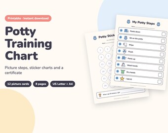 Toddler Potty Training Chart, Visual Steps, Sticker Charts, Certificate (PDF)