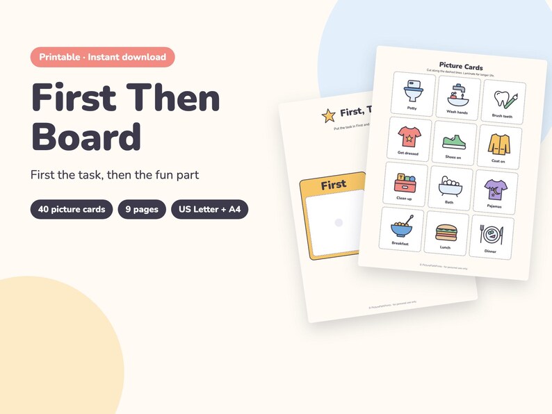 First Then Board Printable with 40 Picture Cards, First Next Then Chart for Toddlers (PDF) image 1
