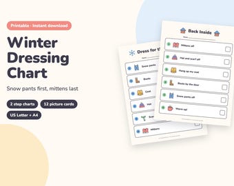 Winter Dressing Chart for Kids Printable, Getting Dressed for Snow Visual Steps, Winter Clothes Picture Cards for Toddlers (PDF)