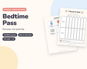 Bedtime Pass Printable, Stay in Bed Chart for Toddlers, Sleep Reward Chart, Toddler Clock Poster and Sleep Star Award (PDF)