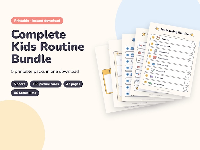 Kids Routine Chart Bundle Printable, Visual Schedule, Chore Chart, Potty Chart, First Then Board (PDF) image 1