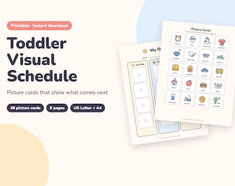 Toddler Visual Schedule Printable, Daily Routine Chart with 48 Picture Cards (PDF)