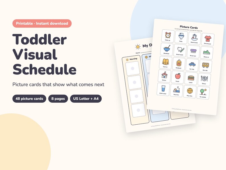 Toddler Visual Schedule Printable, Daily Routine Chart with 48 Picture Cards (PDF) image 1