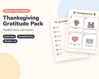 Thanksgiving Activities for Kids Printable, Gratitude Journal, Thankful Leaves and Thanksgiving Visual Story for Toddlers (PDF)