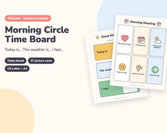 Circle Time Board Printable, Morning Meeting Calendar, Weather Chart and Feelings Cards for Preschool and Homeschool (PDF)