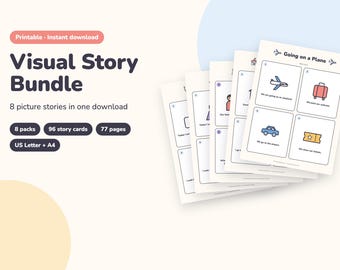 Visual Story Bundle for Kids, 8 Printable Picture Stories, Doctor, Dentist, Haircut, New Baby, School, Travel (PDF)