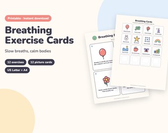 Breathing Exercises for Kids Printable, Mindfulness Cards, Calm Down Breathing Cards and Poster for Classroom and Home (PDF)