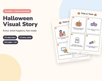 Halloween Visual Story for Kids, Trick or Treat Social Skills Printable, Halloween Safety Poster and Countdown for Toddlers (PDF)