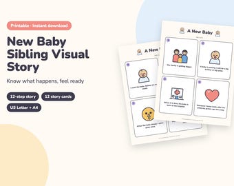 New Baby Sibling Visual Story, Big Brother Big Sister Printable Picture Story, Preparing Toddler for New Baby (PDF)